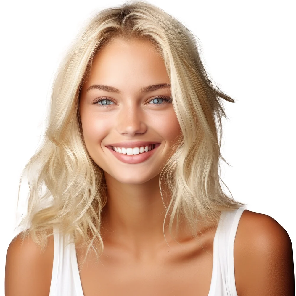 Portrait of a pretty smiling blond model isolated on white background