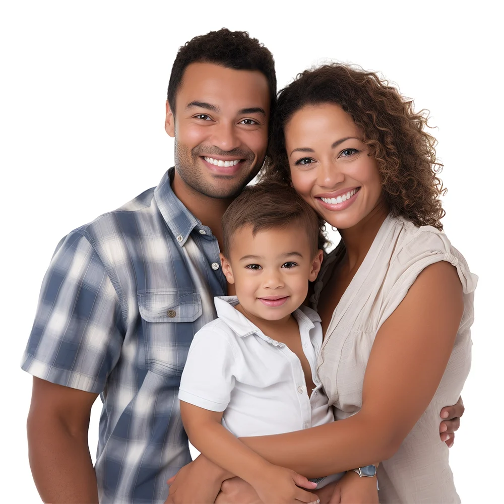 Smiling Family Father Mother and Son Together Isolated on Background